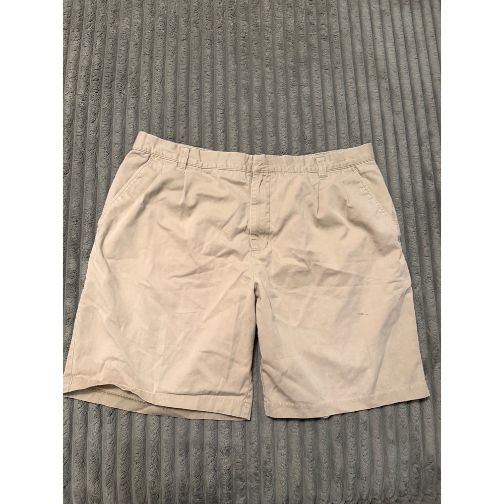 George Mens Pleated Chino Shorts Khaki Tan Cotton Size 40
